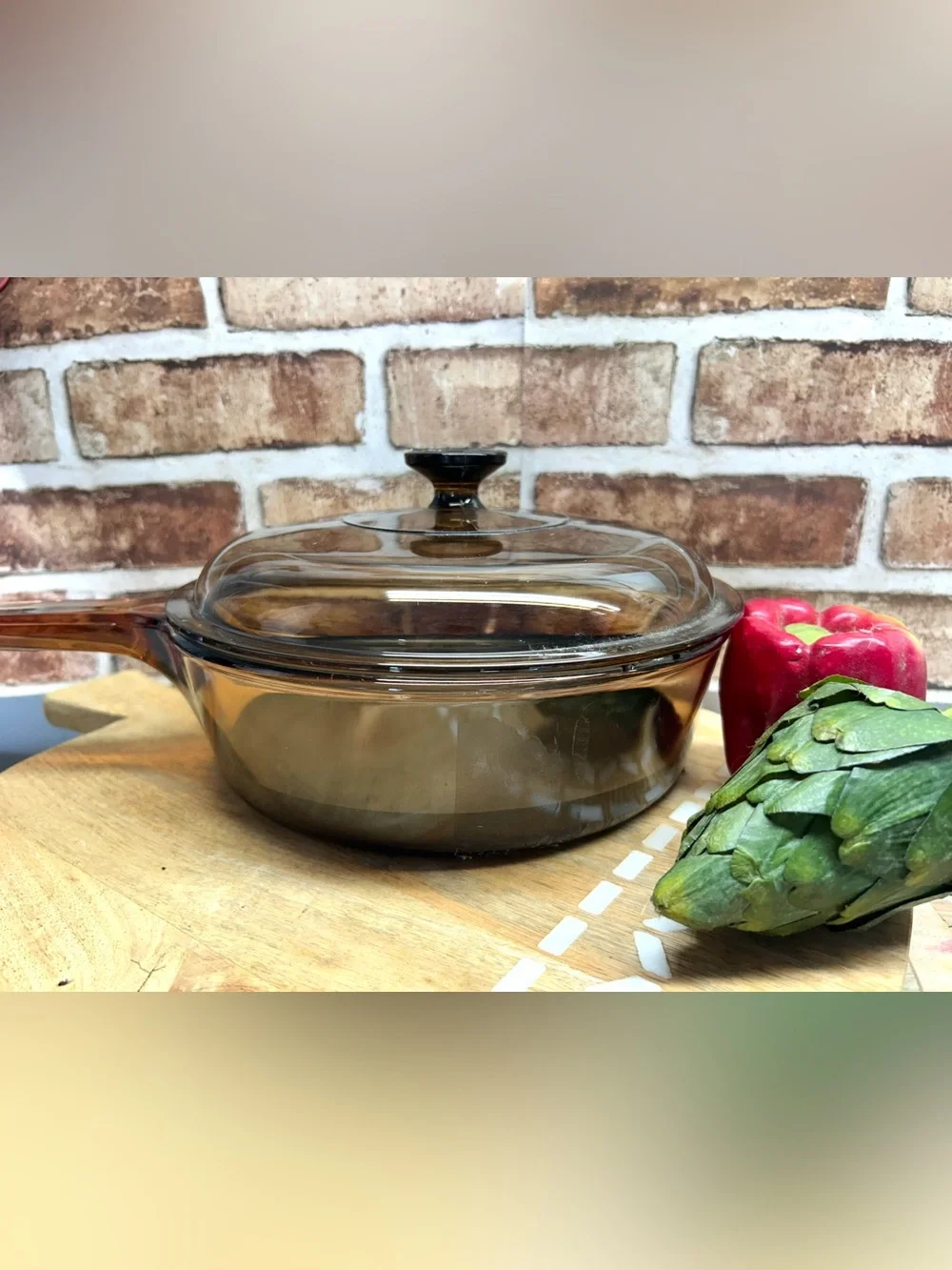 Vintage CORNING PYREX VISIONS france FRY pan& lid / TEFLON COATED 2.5 QT 10X3
